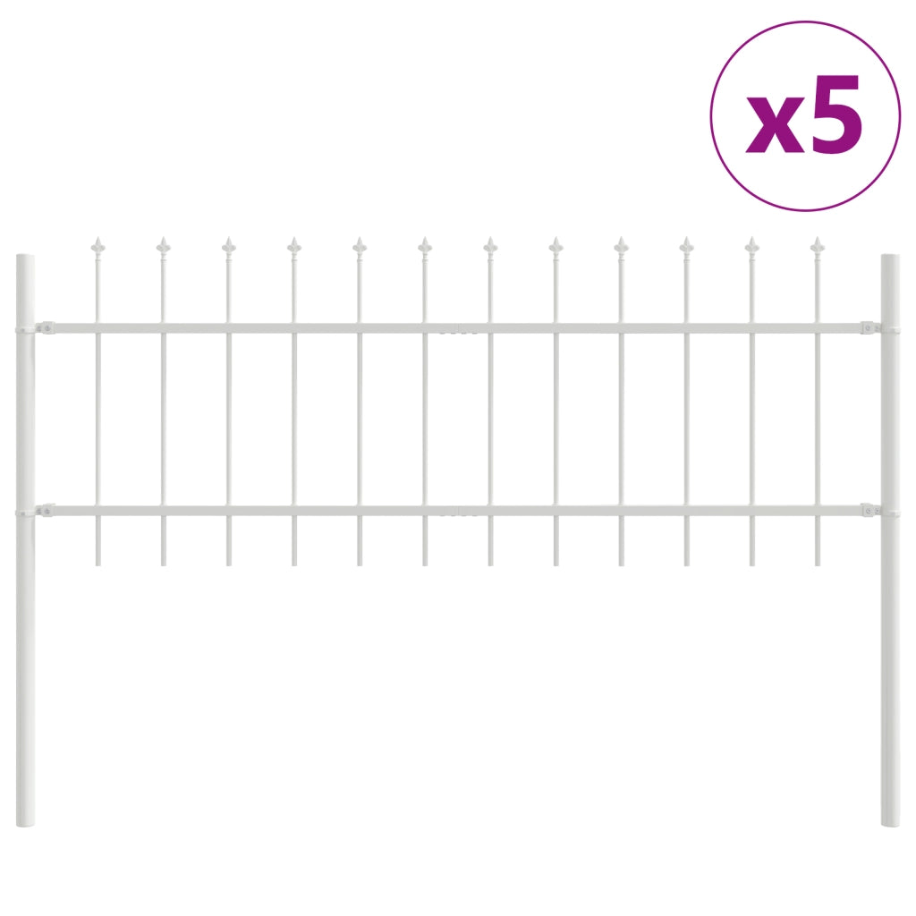 Recinzione da giardino  con punta a lancia, bianca, 8,5x0,6 m in acciaio
