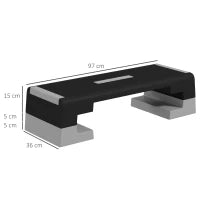 Stepper ad Altezza Regolabile con Gradini Rimovibili e Fondo Antiscivolo, in ABS, 97x36x15/20/25 cm, Grigio