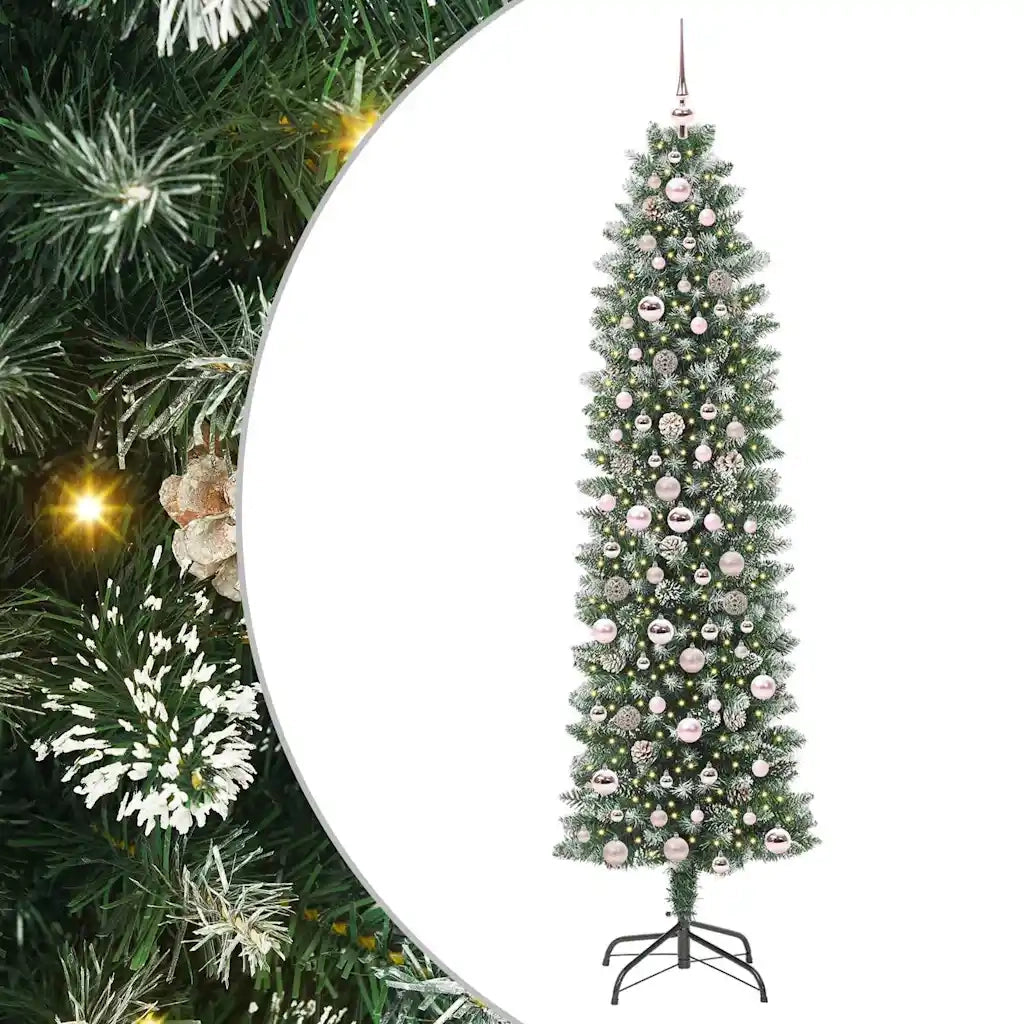 Albero di Natale | Decorazioni natalizie Artificiale Sottile Verde e Bianco 210 cm