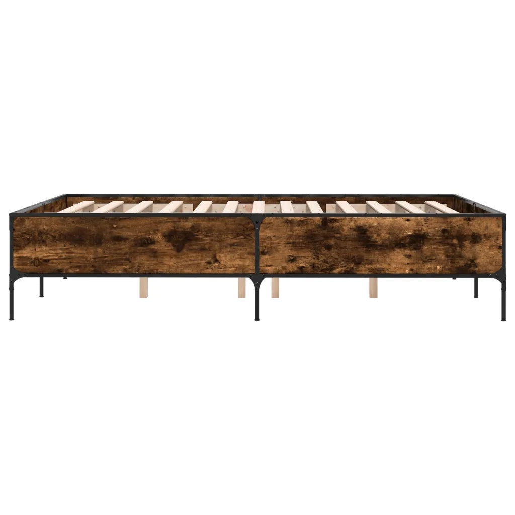Letto matrimoniale | Letto per adulti | Giroletto Rovere Fumo 135x190 cm in Legno Multistrato Metallo