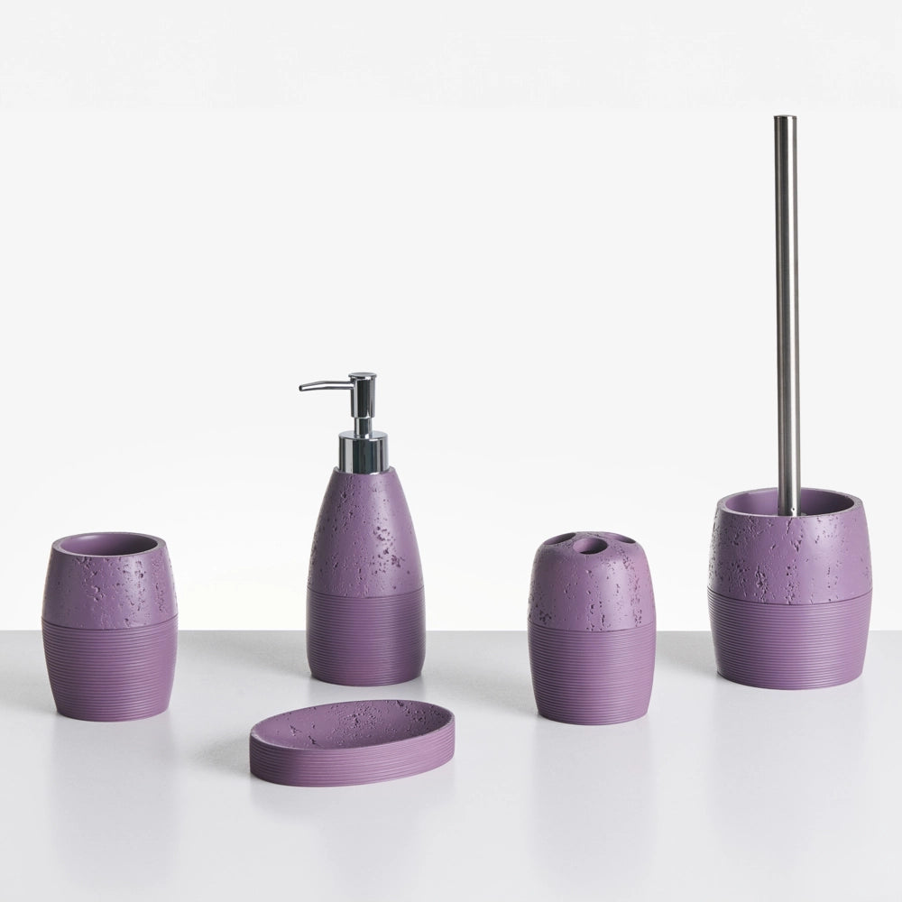 Set di 5 accessori per il bagno Dispenser per portasapone Spazzola da toilette Porta spazzolini viola stile elegante
