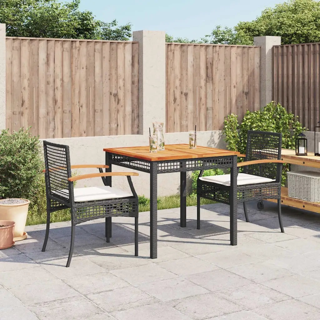 Set da Pranzo da Giardino 3 pz con Cuscini Nero in Polyrattan 3213560