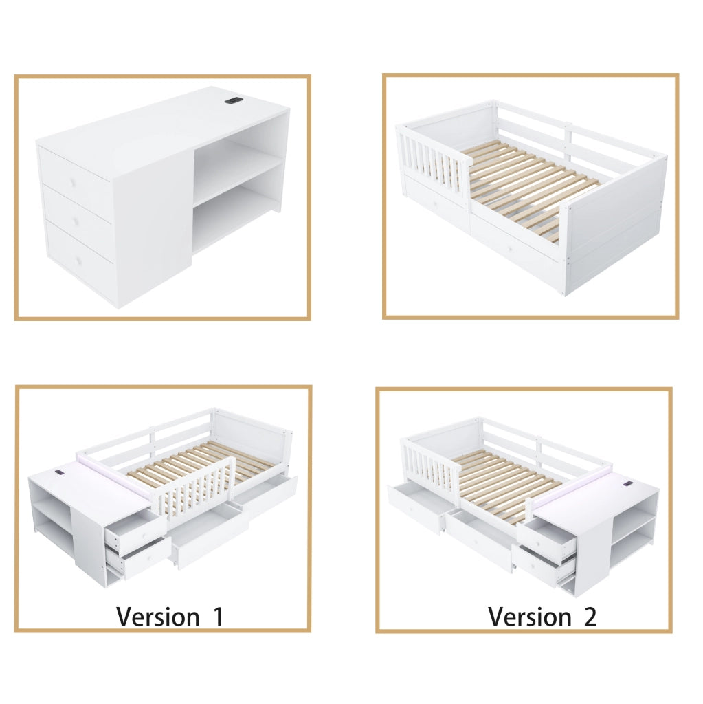 Letto a soppalco per bambini 90x200 cm con contenitore separato; LED e presa; bianco