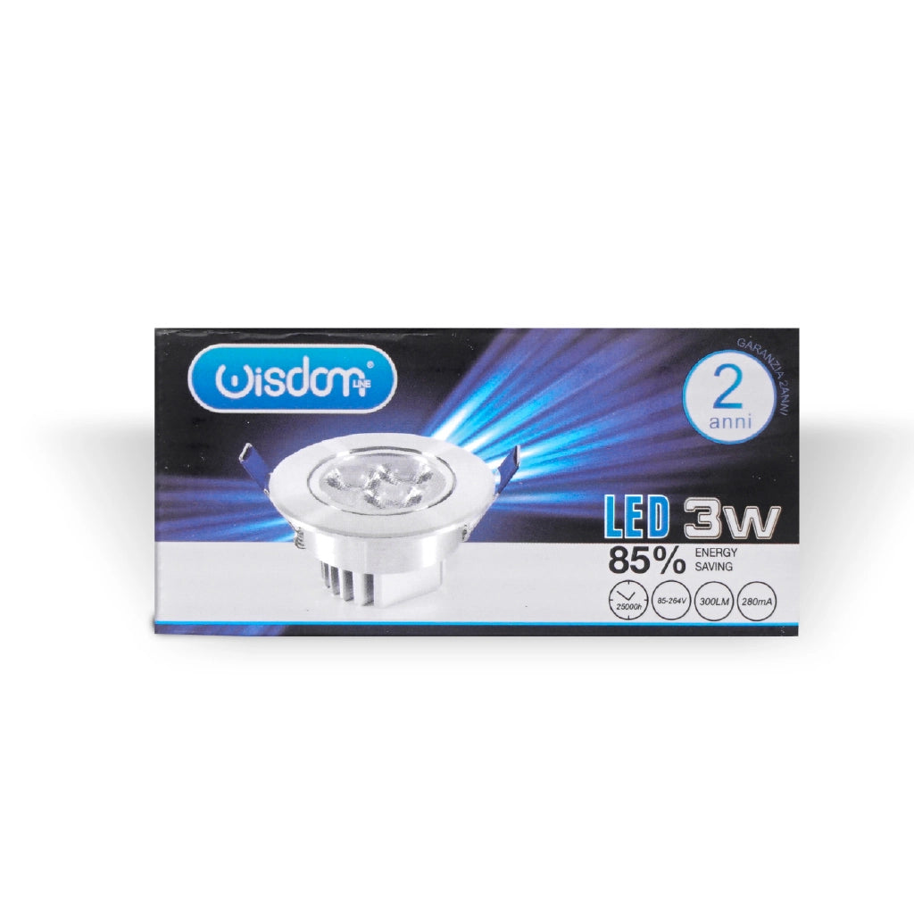 Faretto da incasso orientabile con vetro trasparente 3w 3000K luce calda