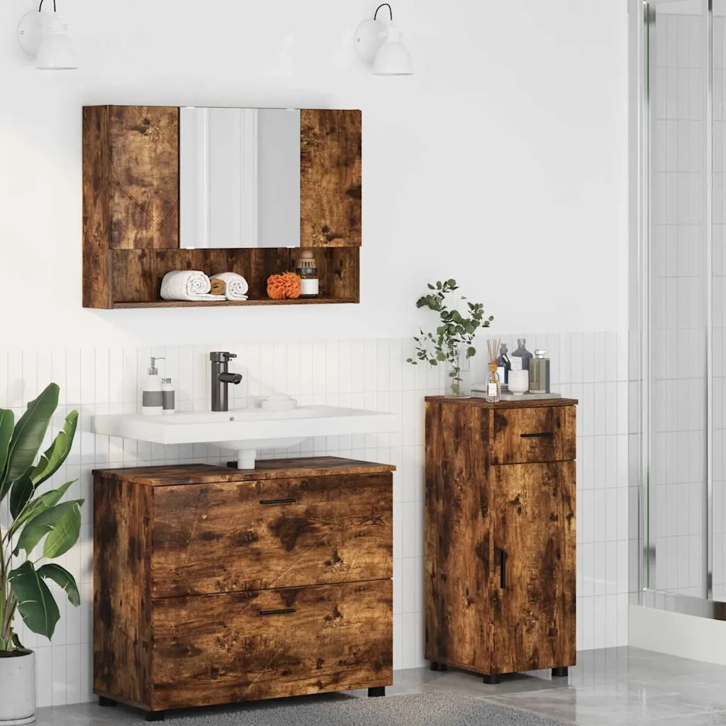 Set di mobili per il bagno con cassetto 3 pcs Rovere fumé 3393038