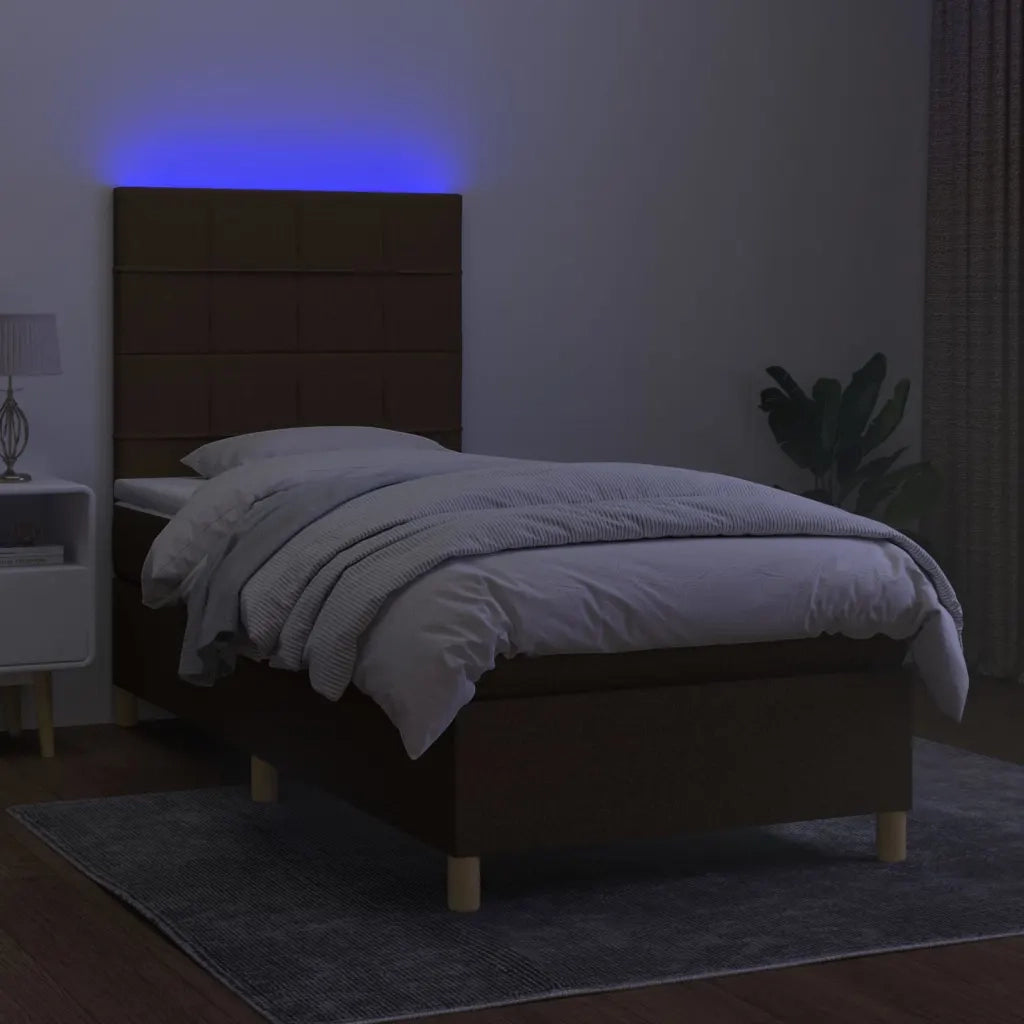 Letto a Molle Materasso e LED Marrone Scuro 100x200 cm Tessuto 3135416