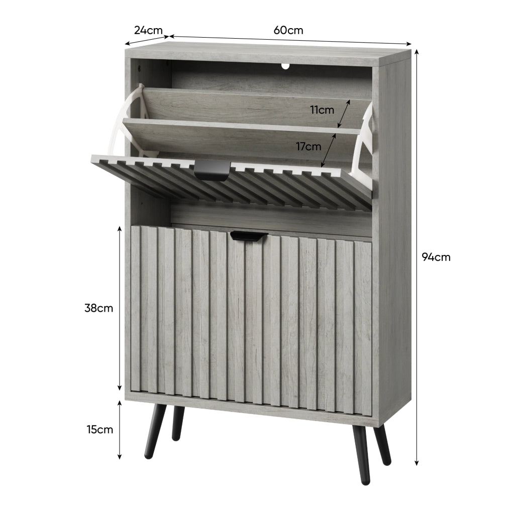 Scarpiera salvaspazio con ante a ribalta 60 cm; grigio; in MDF e truciolare con gambe in metallo