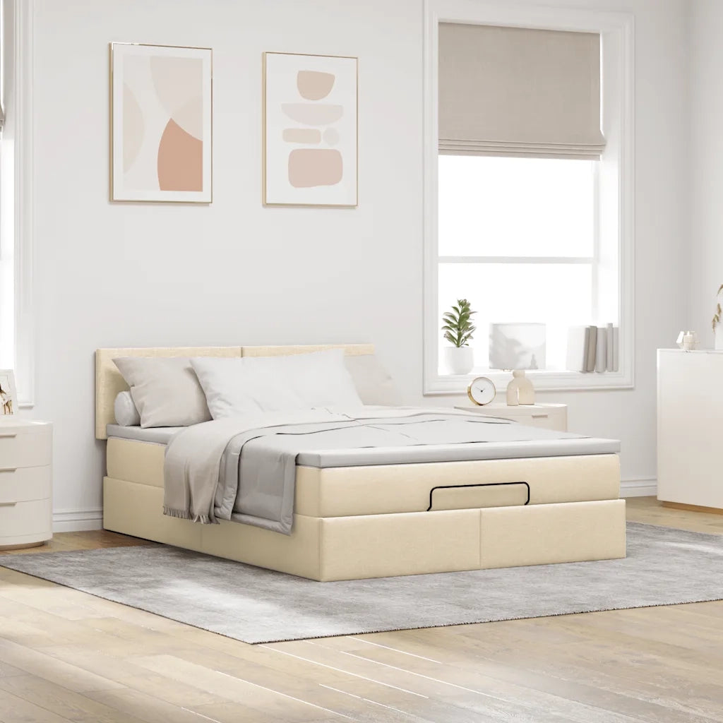 Pouf Letto con Materasso e LED Crema 140x200 cm in Tessuto 3312234