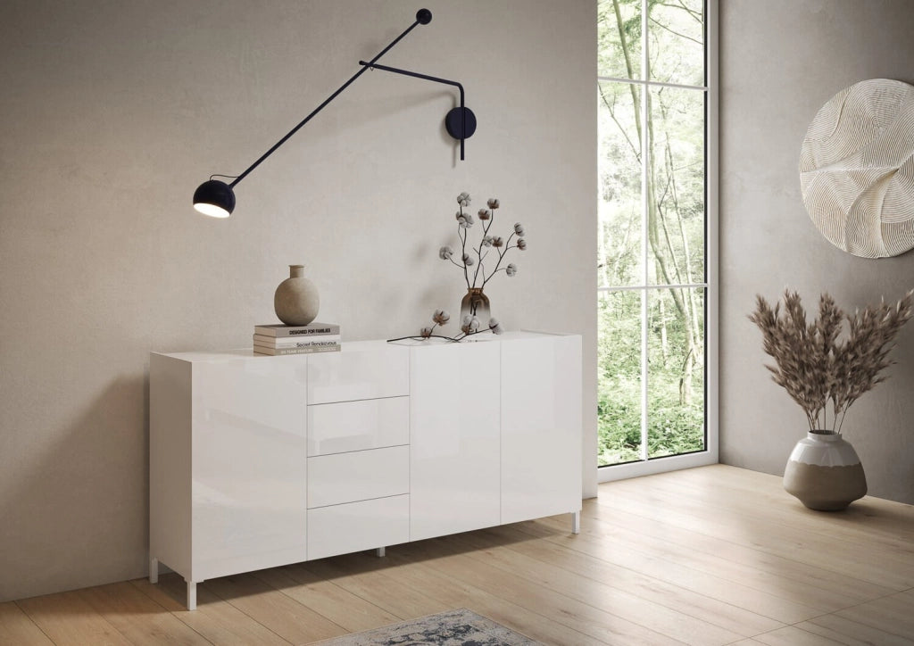Madia 3 ante/4 cassetti 174x40x84 cm bianco lucido - SOLARIA