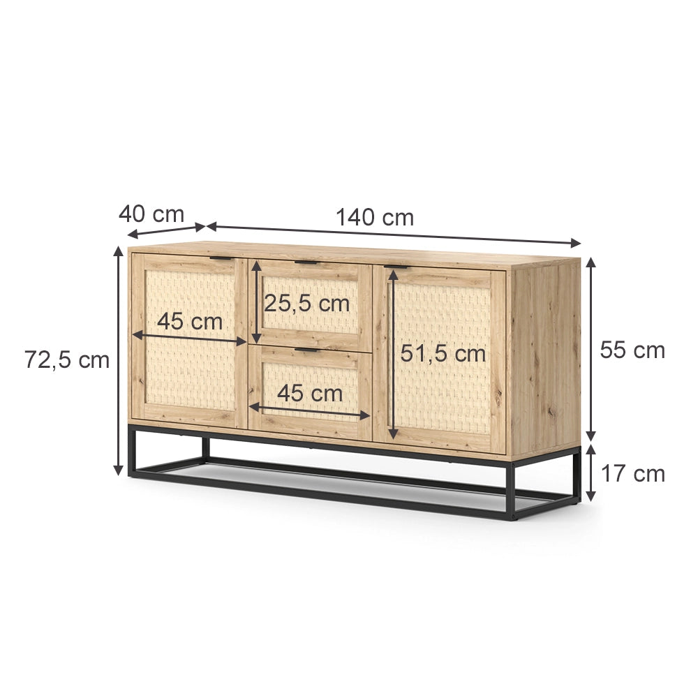 Vicco Credenza Marrone 40 x 72.5 cm con 2 porte e 2 cassetti