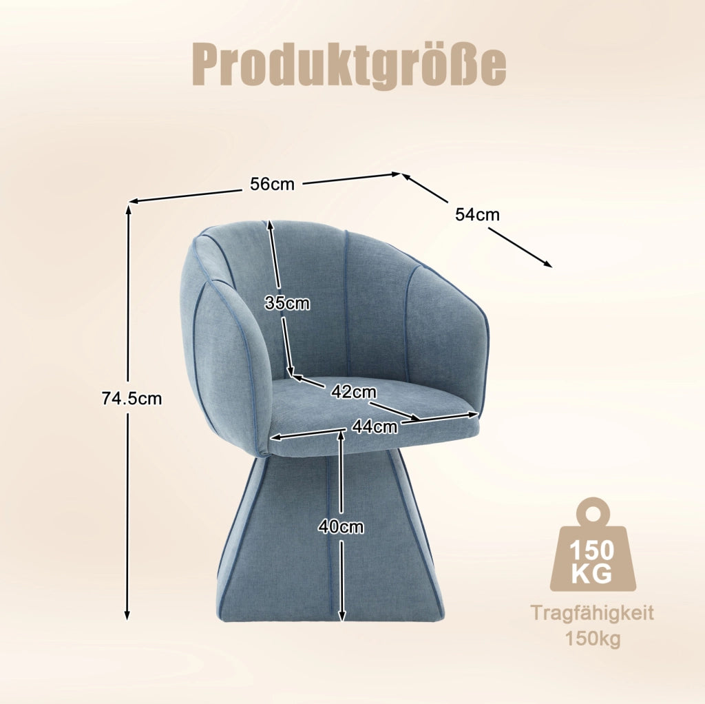 Poltrona girevole in ciniglia blu 56x54x74;5 cm con schienale alto e braccioli larghi