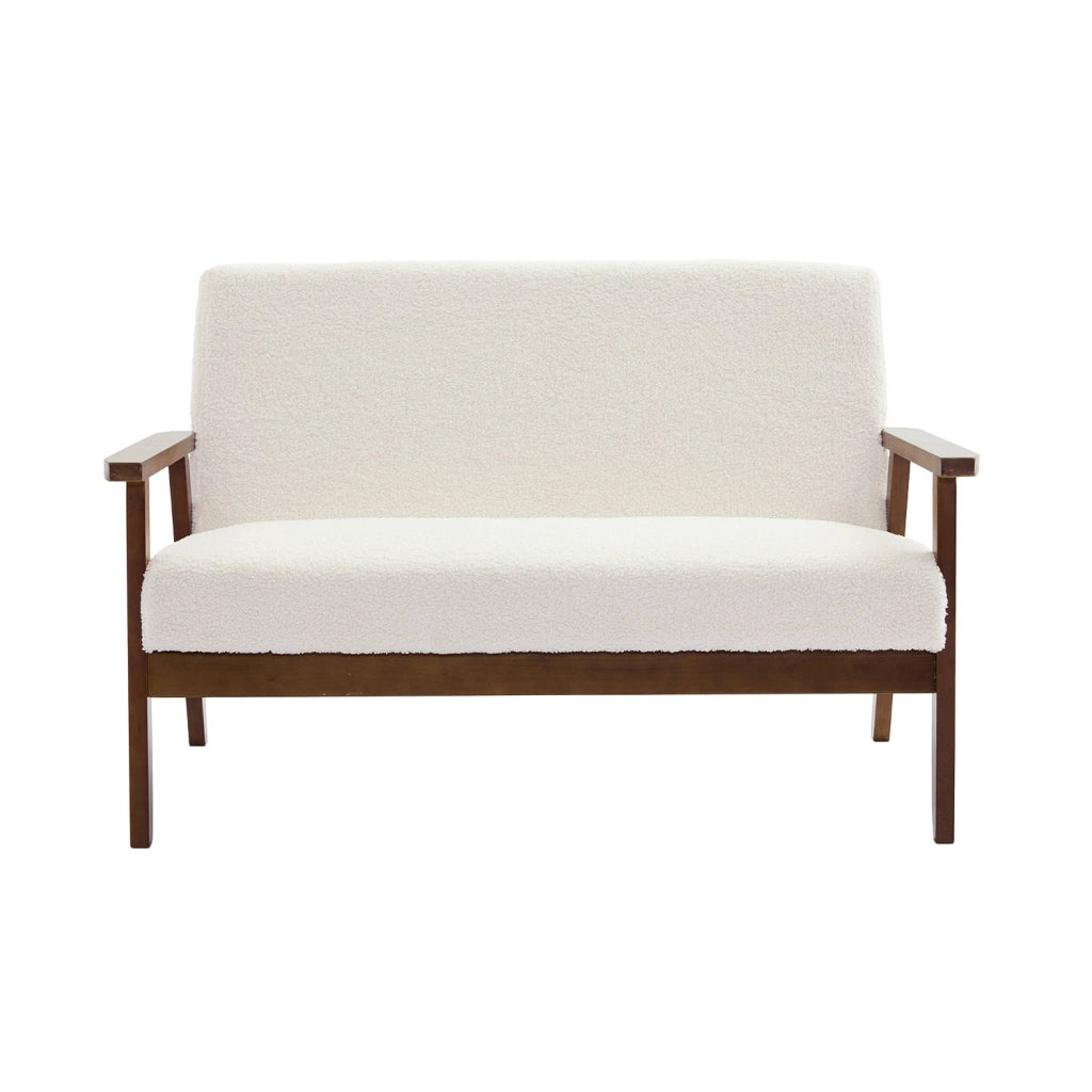 Set panca e poltrona in tessuto bouclé, 3 posti, bouclé bianco