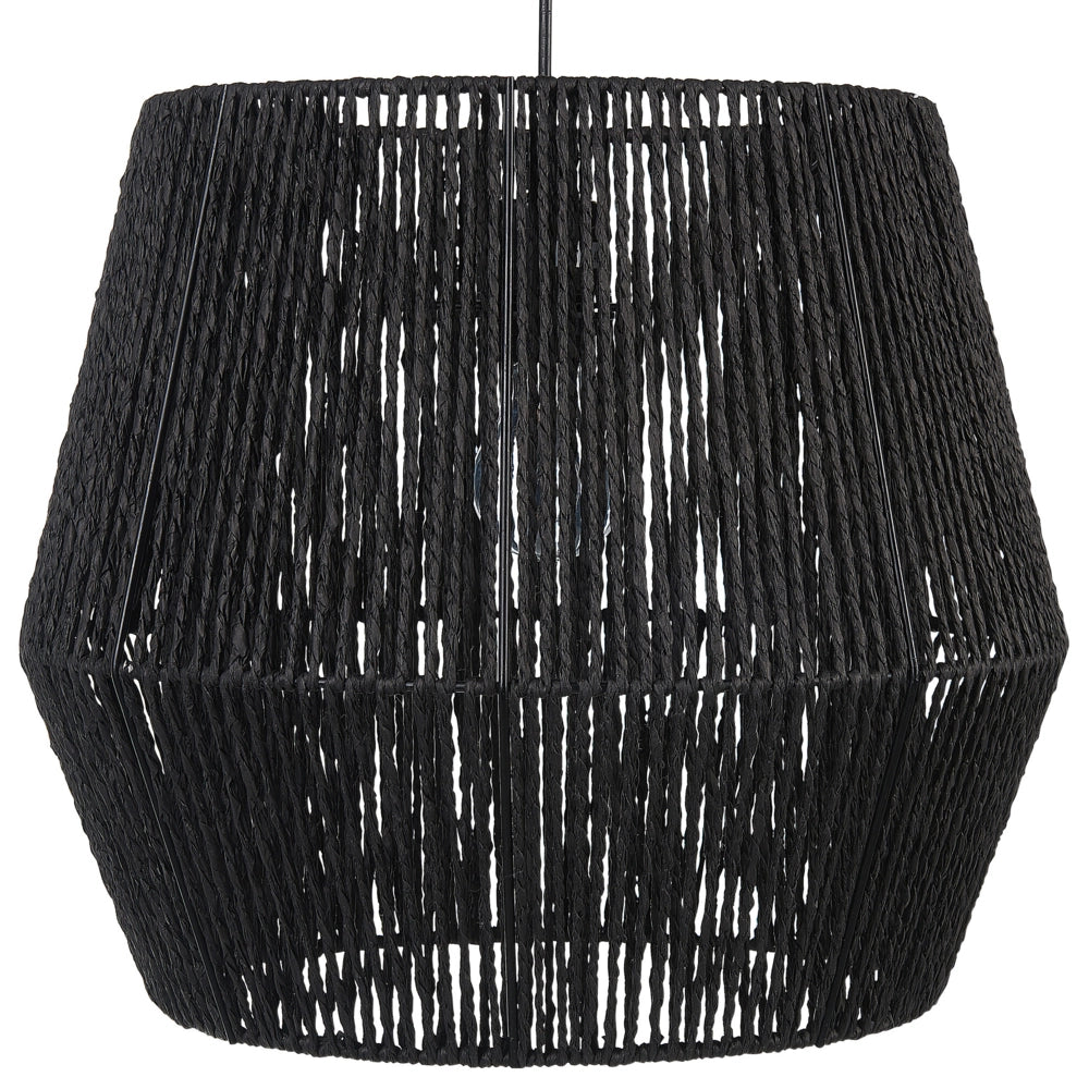 Lampada a sospensione corda carta nero 127 cm paralume materiale naturale boho