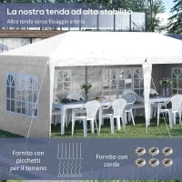 Gazebo da esterno bianco con Finestre Regolabile in Altezza e tende Removibili 5.9x3x2.7m