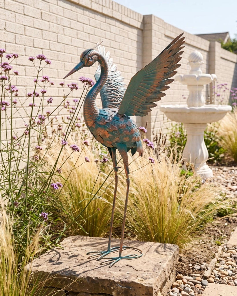 Statua da giardino in ferro blu scultura di animale in piedi a grandezza naturale realizzata a mano