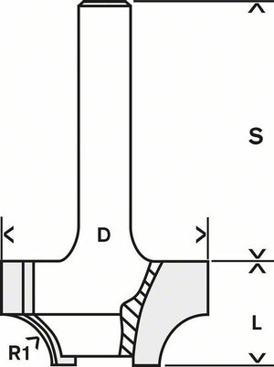 2608628355 - Bit di formatura bordi E, 8 mm, R1 6,3 mm, D 25,4 mm, L 14 mm, G 46 mm 8 mm, R1 6,3 mm, D 25,4 mm, L 14 mm,