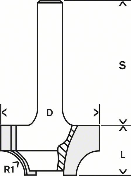 2608628355 - Bit di formatura bordi E, 8 mm, R1 6,3 mm, D 25,4 mm, L 14 mm, G 46 mm 8 mm, R1 6,3 mm, D 25,4 mm, L 14 mm,