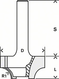 2608628355 - Bit di formatura bordi E, 8 mm, R1 6,3 mm, D 25,4 mm, L 14 mm, G 46 mm 8 mm, R1 6,3 mm, D 25,4 mm, L 14 mm,