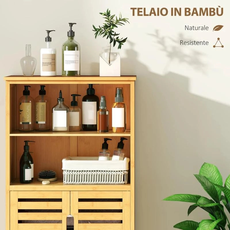 MOBILETTO BAGNO SALVASPAZIO IN LEGNO CON ARMADIETTO, 2 ANTE E 2 RIPIANI APERTI, 50X29X92 CM