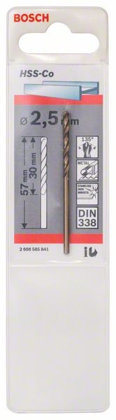 2608585841 - Punte per metallo HSS-Co, DIN 338 2,5 x 30 x 57 mm