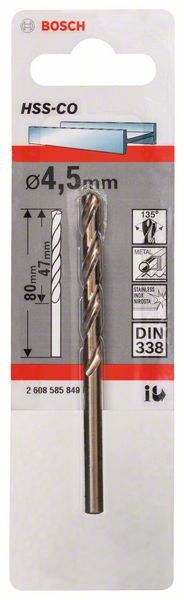 2608585849 - Punte per metallo HSS-Co, DIN 338 4,5 x 47 x 80 mm