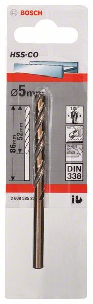 2608585851 - Punte per metallo HSS-Co, DIN 338 5 x 52 x 86 mm