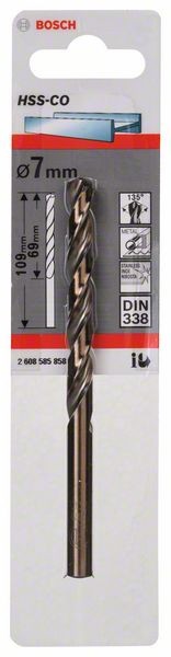 2608585858 - Punte per metallo HSS-Co, DIN 338 7 x 69 x 109 mm