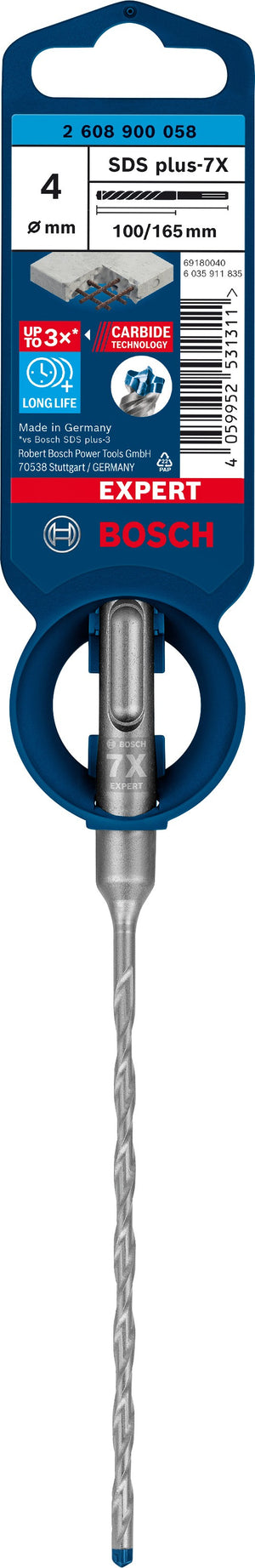 2608900058 - PUNTA SDS PLUS 4 TAGLIENTI D.4mm X 50mm x 165mm