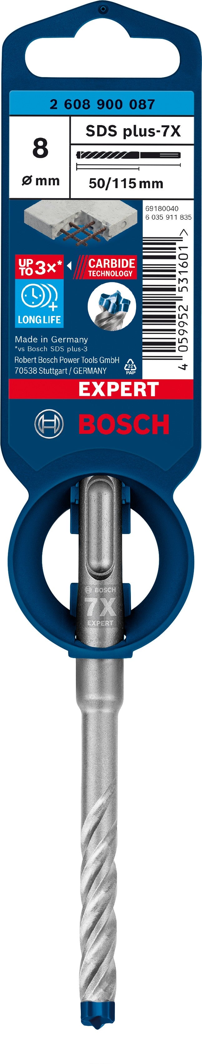 2608900087 - PUNTA BOSCH SDS PLUS 4 TAGLIENTI D.8mm X 50mm X 115mm