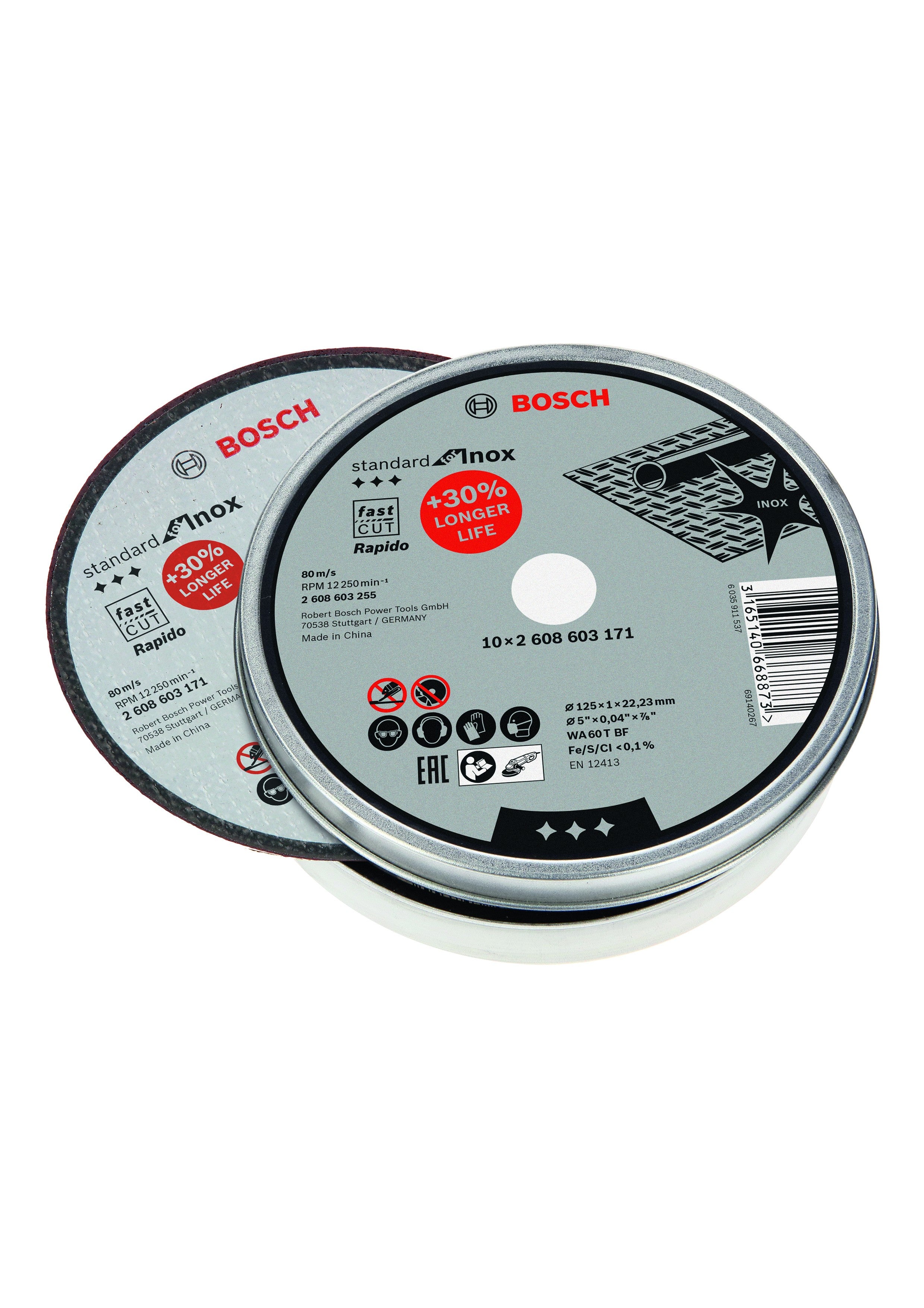 2608603255 - Mola da taglio diritta Standard for Inox – Rapido WA 60 T BF, 125 mm, 22,23 mm, 1,0 mm