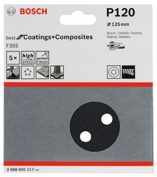 2608605117 - Foglio abrasivo F355, confezione da 5 pz. 125 mm, 120