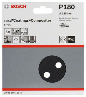 2608605118 - Foglio abrasivo F355, confezione da 5 pz. 125 mm, 180
