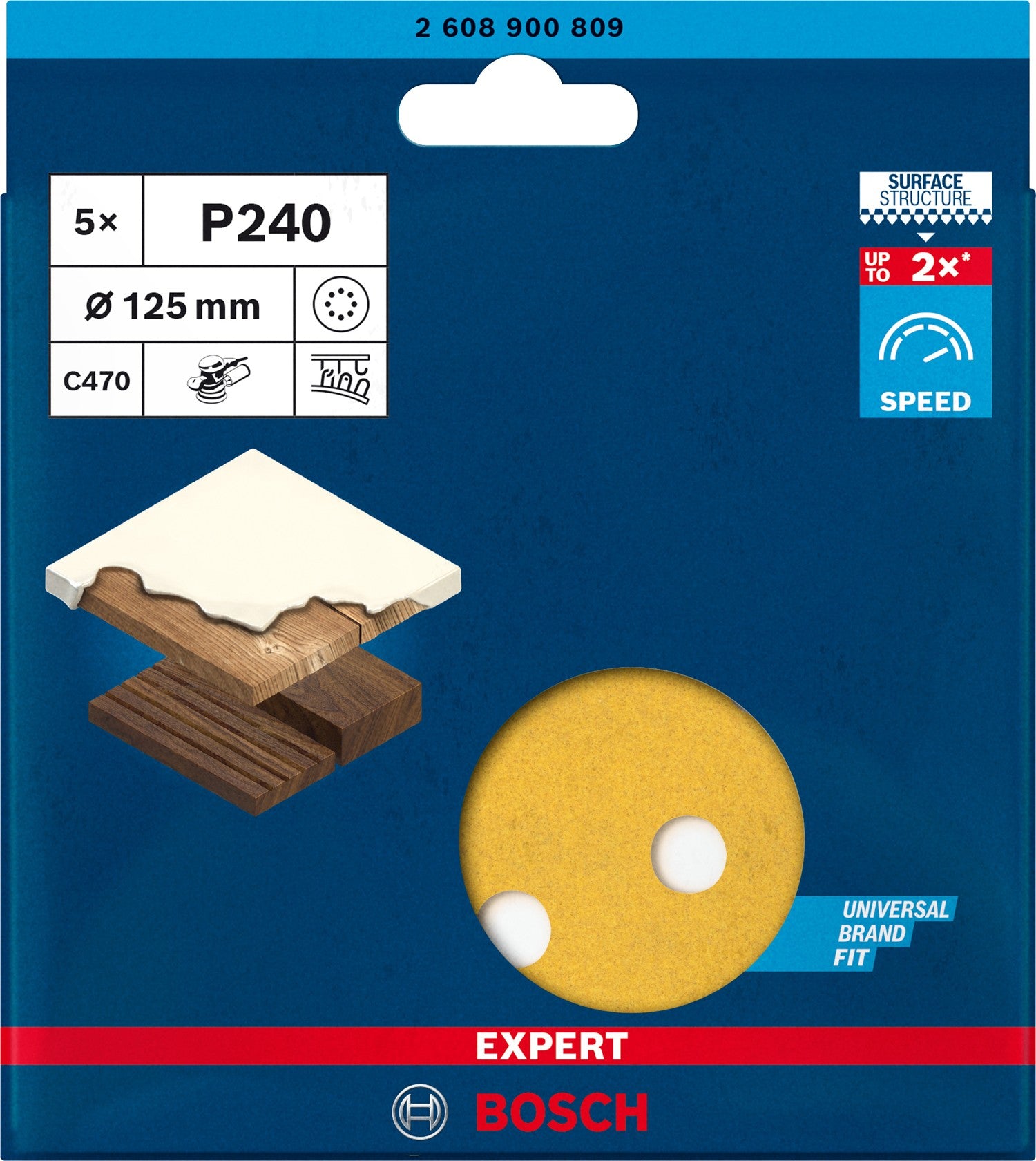 2608900809 - KIT 5 FOGLI BOSCH D.125mm ,P240 ,8 FORI , EXPERT for LEGNO+VERNICE