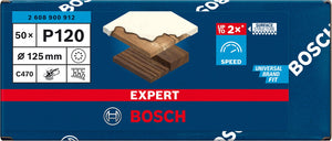 2608900912 - KIT 50 FOGLI BOSCH C470 , D.125mm P.120 8 FORI, EXPERT for LEGNO+VERNICE