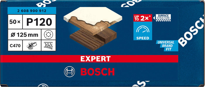 2608900912 - KIT 50 FOGLI BOSCH C470 , D.125mm P.120 8 FORI, EXPERT for LEGNO+VERNICE
