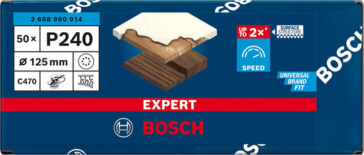 2608900914 - KIT 50 FOGLI BOSCH C470,  D.125mm P.240 8 FORI , EXPERT for LEGNO+VERNICE