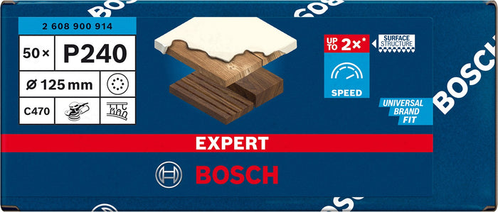 2608900914 - KIT 50 FOGLI BOSCH C470,  D.125mm P.240 8 FORI , EXPERT for LEGNO+VERNICE