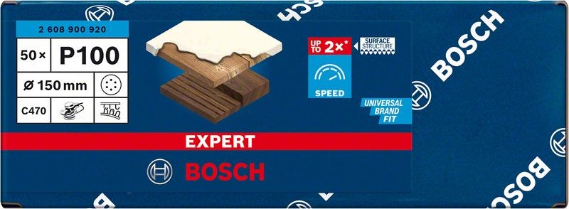 2608900920 - Set 50 fogli abrasivi C470, D 150mm , P100,  EXPERT for LEGNO+VERNICE