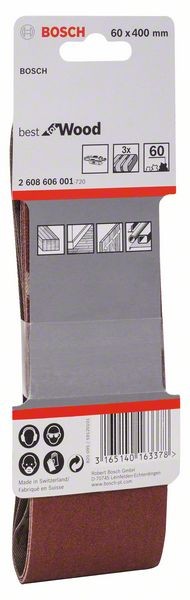 2608606001 - Set di nastri abrasivi da 3 pz. X440 60 x 400 mm, P60, BEST for LEGNO+VERNICE