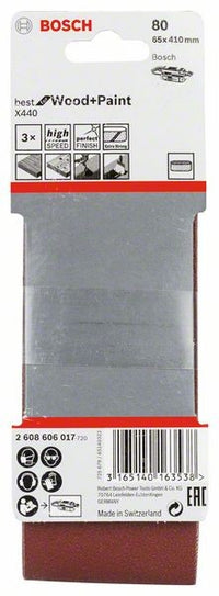 2608606017 - Set di nastri abrasivi da 3 pz. X440 65 x 410 mm, P80, BEST for LEGNO+VERNICE