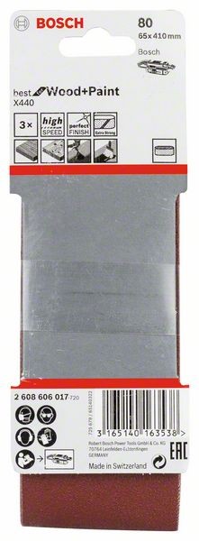 2608606017 - Set di nastri abrasivi da 3 pz. X440 65 x 410 mm, P80, BEST for LEGNO+VERNICE