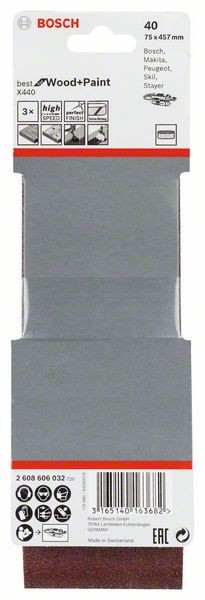 2608606032 - Set di nastri abrasivi da 3 pz. X440 75 x 457 mm, P40, BEST for LEGNO+VERNICE