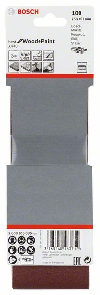 2608606035 - Set di nastri abrasivi da 3 pz. X440 75 x 457 mm, P100, BEST for LEGNO+VERNICE
