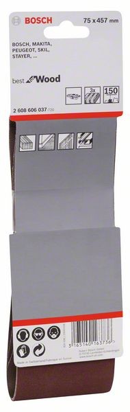 2608606037 - Set di nastri abrasivi da 3 pz. X440 75 x 457 mm, P150, BEST for LEGNO+VERNICE