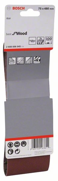 2608606045 - Set di nastri abrasivi da 3 pz. X440 75 x 480 mm, P100, BEST for LEGNO+VERNICE