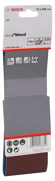 2608606049 - Set di nastri abrasivi da 3 pz. X440 75 x 480 mm, P220, BEST for LEGNO+VERNICE
