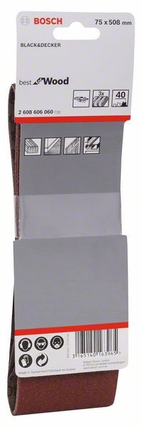 2608606060 - Set di nastri abrasivi da 3 pz. X440 75 x 508 mm, P40 , BEST for LEGNO+VERNICE