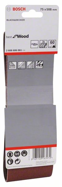 2608606061 - Set di nastri abrasivi da 3 pz. X440 75 x 508 mm, P60, BEST for LEGNO+VERNICE