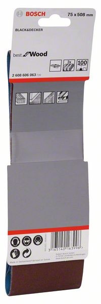 2608606063 - Set di nastri abrasivi da 3 pz. X440 75 x 508 mm, P100, BEST for LEGNO+VERNICE