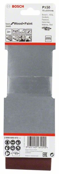 2608606073 - Set di nastri abrasivi da 3 pz. X440 75 x 533 mm, P150, BEST for LEGNO+VERNICE
